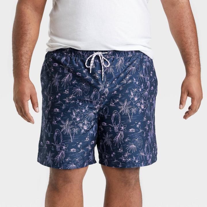 Men's 7 Parrot Scenic Swim Trunks - Goodfellow & Co Blue