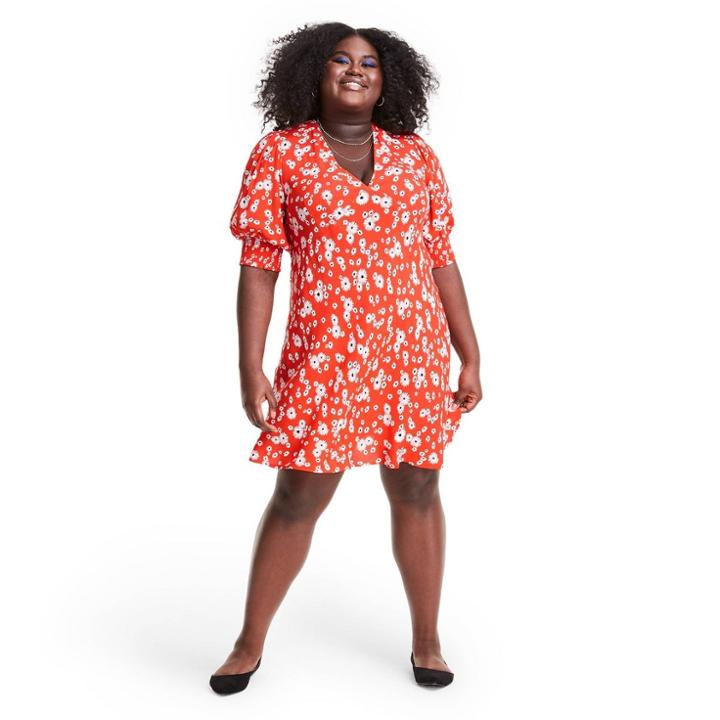 Plus Size Floral Puff Sleeve Swing Dress - Rixo For Target Red