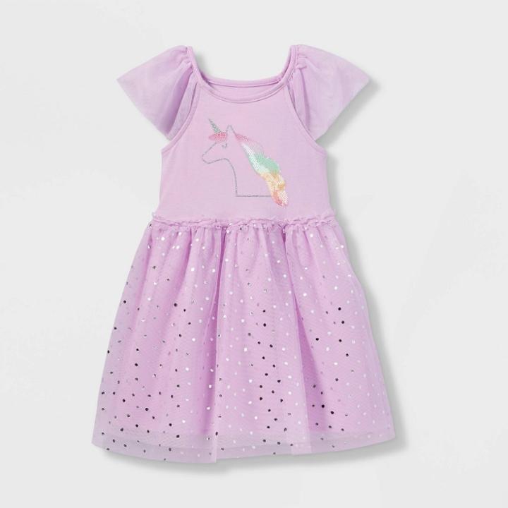 Toddler Girls' Sparkle Unicorn Short Sleeve Tutu Dress - Cat & Jack Purple