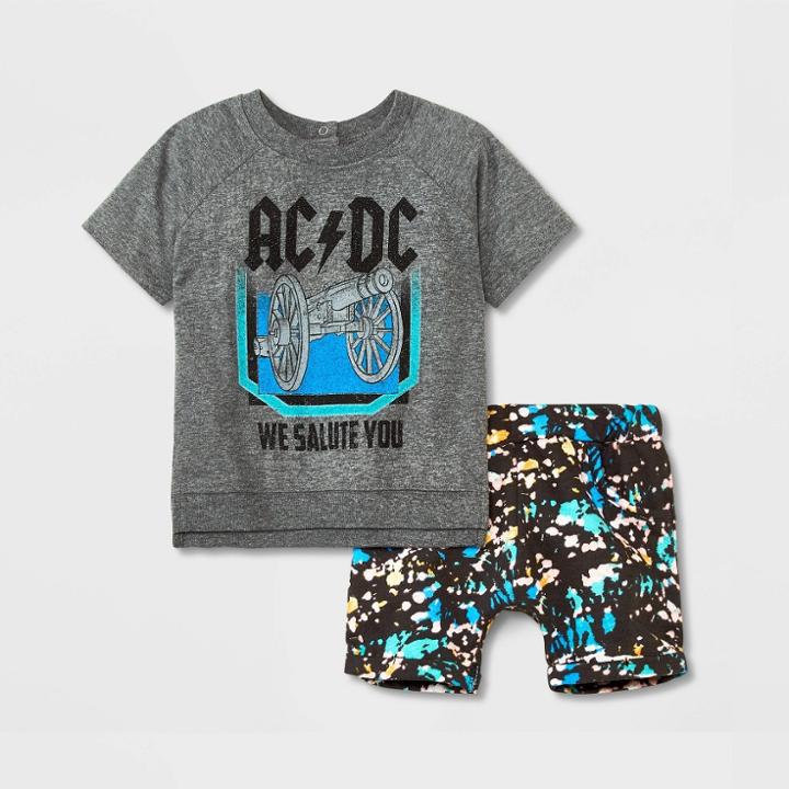 Baby Boys' Epic Rights Acdc Top And Bottom Set - Gray Newborn