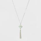 Mother Of Pearl Flower Long Necklace - A New Day Blue/silver