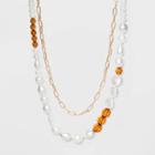 Glass Pearl And Metal Link Statement Necklace - A New Day Gold, Gold/grey/white