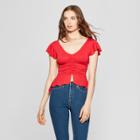 Women's Short Sleeve Ruched Front Peplum Top - Soul Cake (juniors') Red