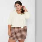 Women's Plus Size Long Sleeve V-neck Cozy Ribbed T-shirt - Wild Fable Cream