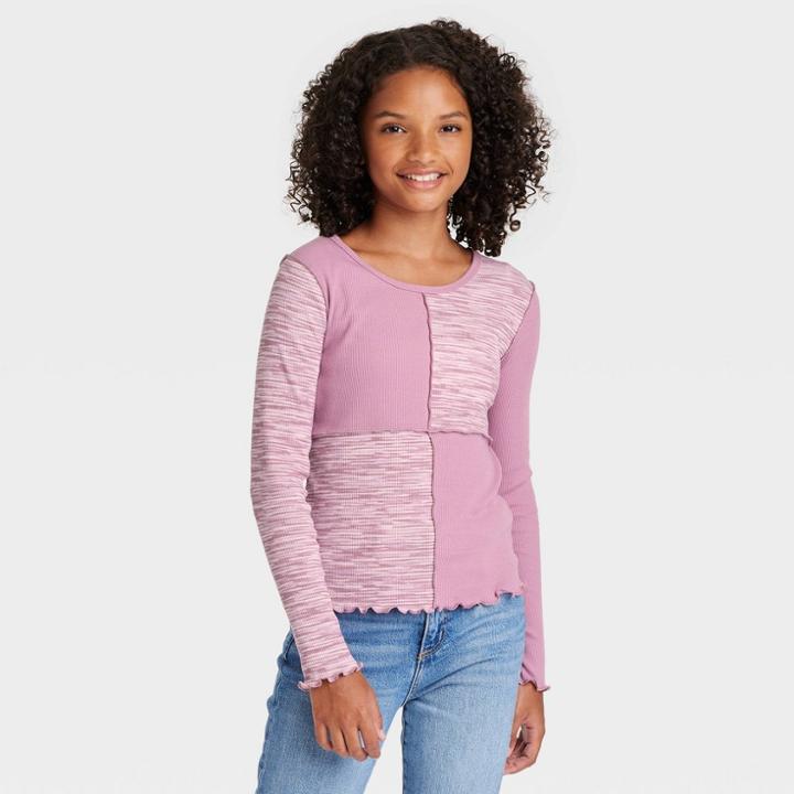 Girls' Exposed Seam Long Sleeve T-shirt - Art Class Rose Pink