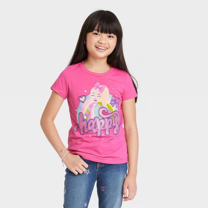 Girls' Jojo Siwa 'happy' Short Sleeve Graphic T-shirt - Pink