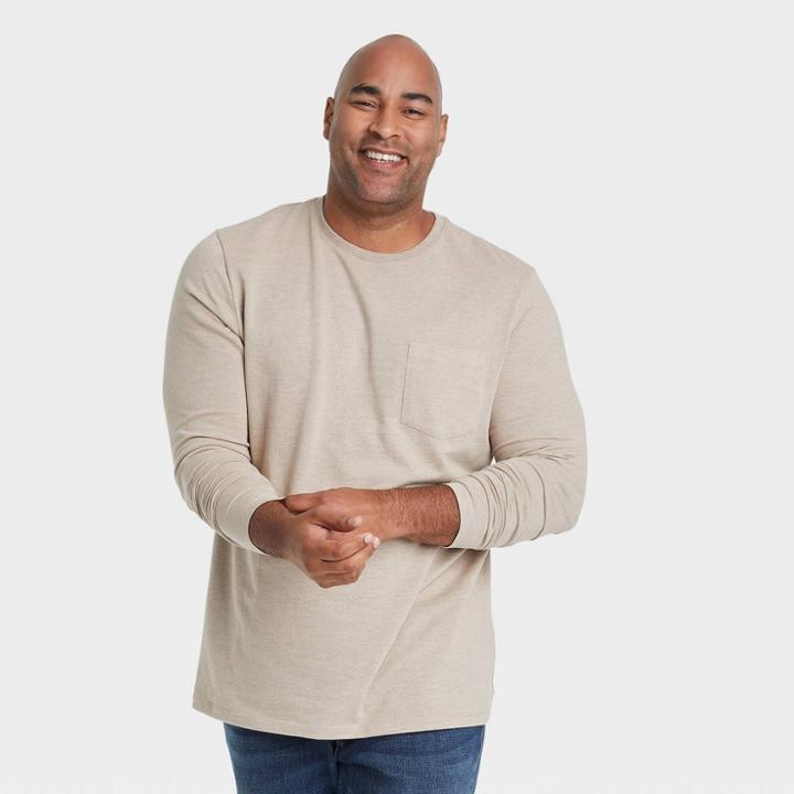 Men's Tall Regular Fit Crewneck Long Sleeve T-shirt - Goodfellow & Co Tan