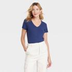 Women's Slim Fit Short Sleeve V-neck T-shirt - Universal Thread Navy