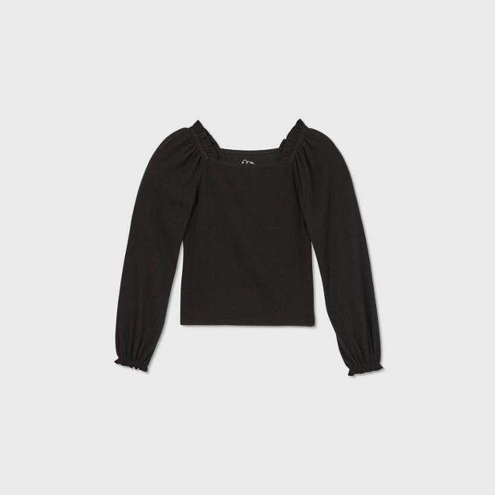 Girls' Square Neck Long Sleeve Soft T-shirt - Art Class Black