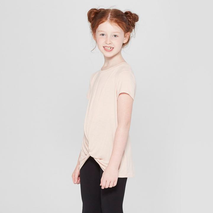 Girls' Tie Front Knit T-shirt - Art Class Peach