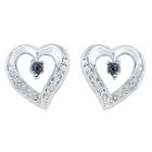 Target 0.030 Ct. T.w. Round-cut Black And White Diamond Heart Prong Set Earring In Sterling Silver (ij-i2-i3), Girl's