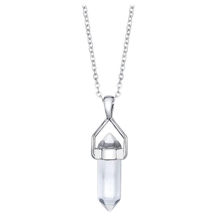 Target Women's Silver Plated Clear Quartz Genuine Stone Necklace -