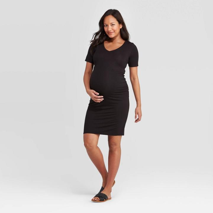 Short Sleeve Side Shirred Maternity Dress - Isabel Maternity By Ingrid & Isabel Black