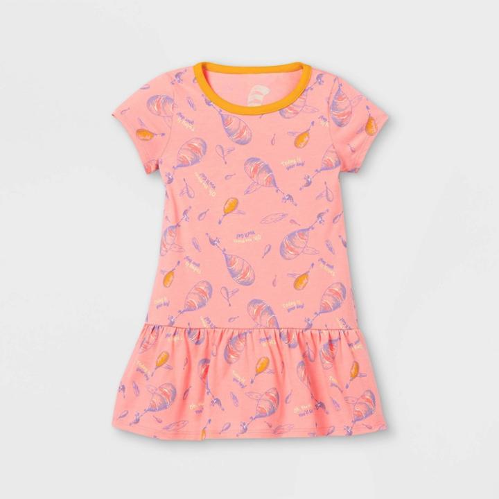 Toddler Girls' Dr. Seuss 'oh The Places' Short Sleeve Knit Dress - Pink