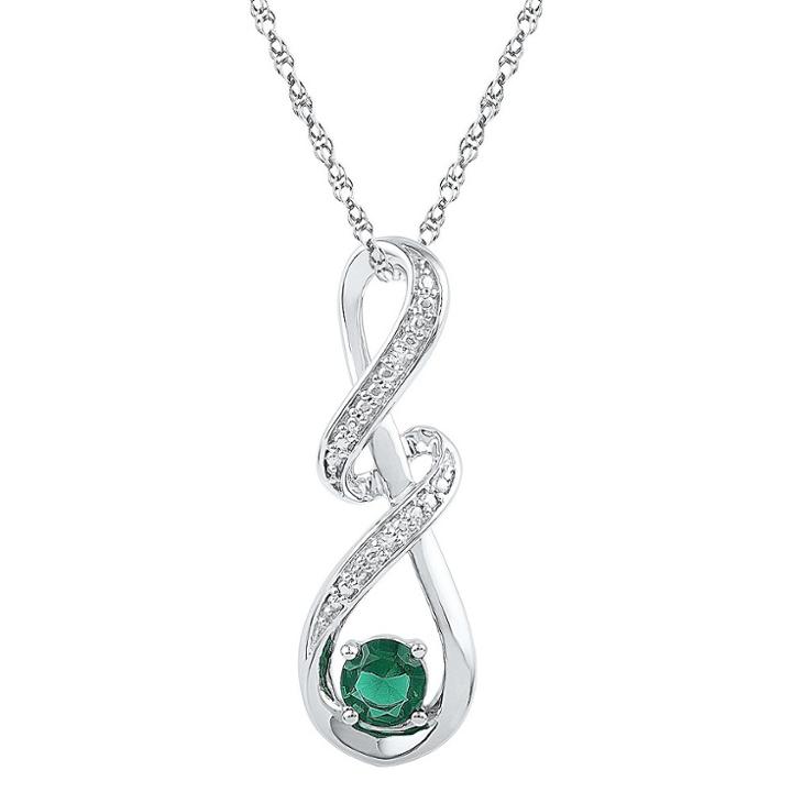Target 1/20 Ct. T.w. Round Lab Created Emerald Diamond Prong Set Fashion Pendant In Sterling Silver (ij-i2-i3), Girl's, White
