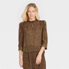 Women's Puff Elbow Sleeve Top - Who What Wear Khaki Leopard Print