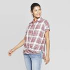 Women's Plaid Short Sleeve V-neck Front Button-down Blouse - Knox Rose Red