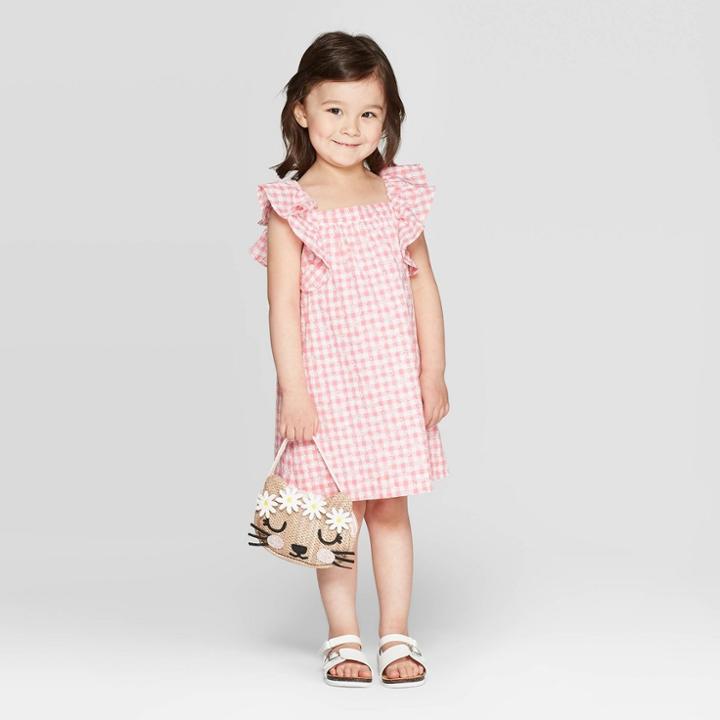 Mila And Emma Mila & Emma Toddler Girls' Ruffle Tank Gingham Eyelet Dress - Pink/white 2t, Girl's, White Pink
