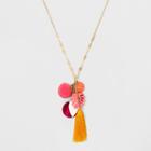 Leaves, Pom Poms, And Tassel Long Necklace - A New Day,