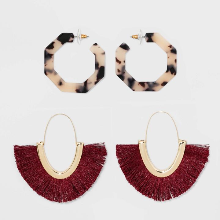 Sugarfix By Baublebar Mixed Media Hoop Earring Gift Set - Burgundy/blonde Tort, Women's, Red/yellow Tort