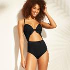 Women's Shore Light Lift Ribbed Tie Front Cut Out One Piece - Shade & Shore Black