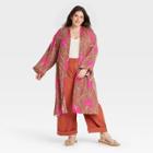 Women's Plus Size Floral Duster - A New Day Brown/fucshia