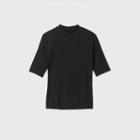Women's Elbow Sleeve High Neck Rib T-shirt - A New Day Black