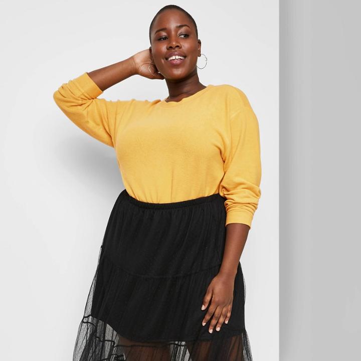 Women's Plus Size Long Sleeve Round Neck Cozy Boxy T-shirt - Wild Fable Yellow