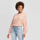 Women's Long Sleeve Crewneck Waffle Knit With Lace Inserts Top - Xhilaration Blush Xs, Women's, Pink