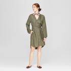 Women's Long Sleeve Crepe Shirtdress - A New Day Olive (green)