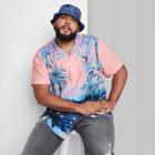 Adult Extended Size Printed Casual Fit Short Sleeve Button-down Shirt - Original Use Coral Berry/tree 2xl, Pink Pink/tree