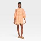 Women's 3/4 Sleeve Eyelet Short Dress - Universal Thread Light Orange