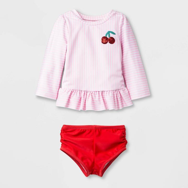 Baby Girls' Long Sleeve Stripe Rash Guard Set - Cat & Jack Pink
