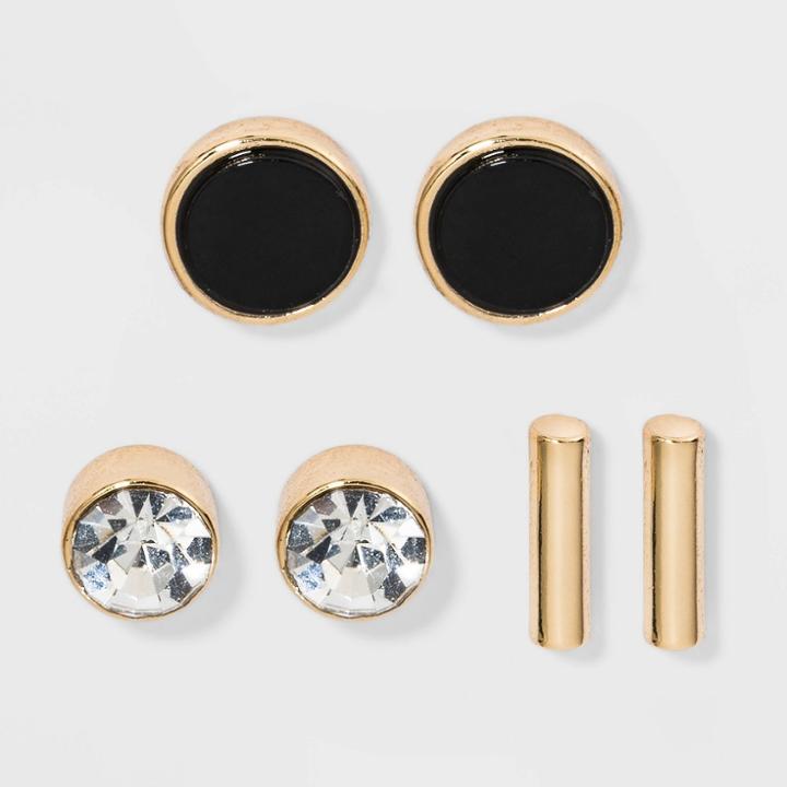 Boxed Onyx Semi-precious Stone Stud Earring Set - A New Day Black, Women's