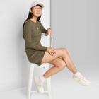 Women's Long Sleeve Bodycon Dress - Wild Fable Olive/yellow Embroidered