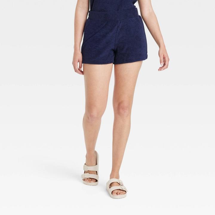 Women's Mid-rise Pull-on Shorts - A New Day Navy Blue