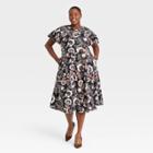 Women's Plus Size Floral Print Flutter Short Sleeve A-line Dress - Who What Wear