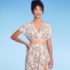 Women's Tie-front Short Sleeve Cover Up Crop Top - Shade & Shore Tan