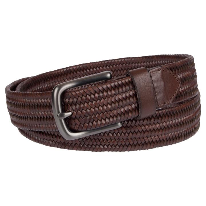 Men's 35mm Stretch Leather Braided Belt - Goodfellow & Co Brown