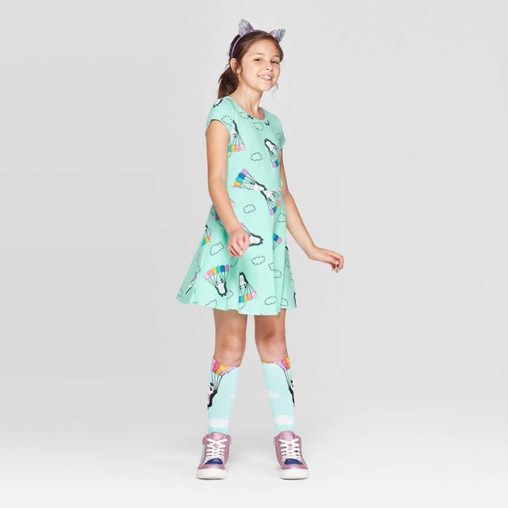 Girls' Panda Print Knit Dress - Cat & Jack Aqua