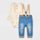 Baby Boys' Ribbed Gingham North Suspender Set - Cat & Jack White Newborn