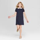 French Toast Girls' Knit Ponte With Woven Collar Uniform Shirtdress - Navy