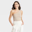 Women's One Shoulder Slim Fit Seamless Ribbed Tank Top - A New Day Beige