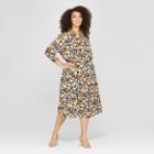 Women's Plus Size Floral Print Long Convertible Sleeve Button Detailed Shirt Dress - Who What Wear Black/brown X