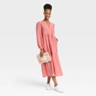 Women's Long Sleeve Tiered Dress - A New Day Pink