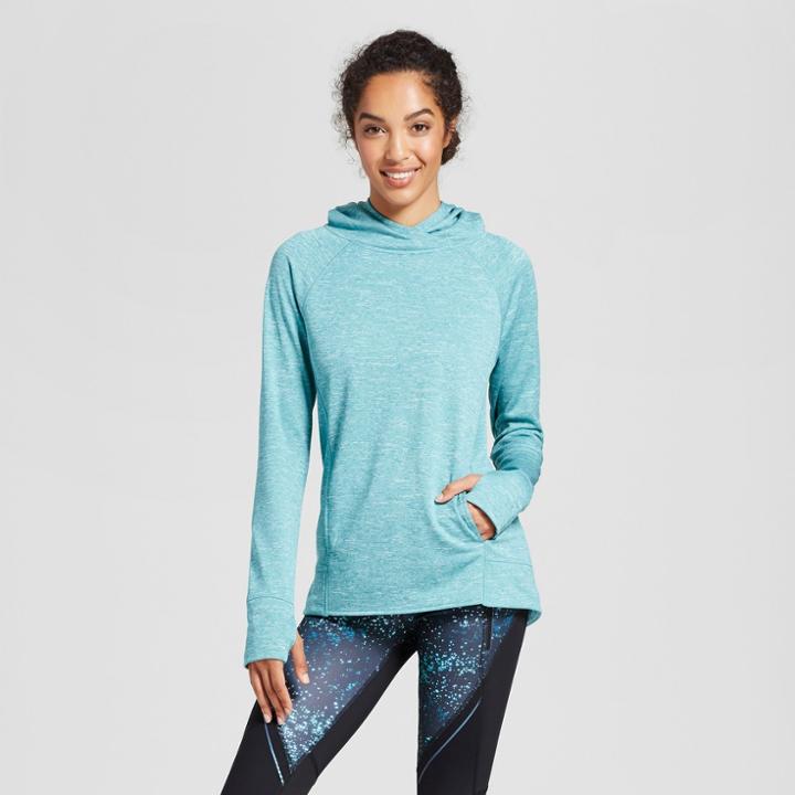 Women's Tech Fleece Hoodie - C9 Champion Foggy Ocean Teal Heather M, Grey/blue/blue