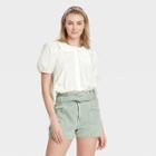 Women's Striped Puff Short Sleeve Button-down Shirt - Universal Thread White