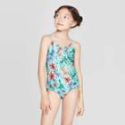 Plus Size Girls' Soft Tropics One Piece Swimsuit - Art Class Aqua