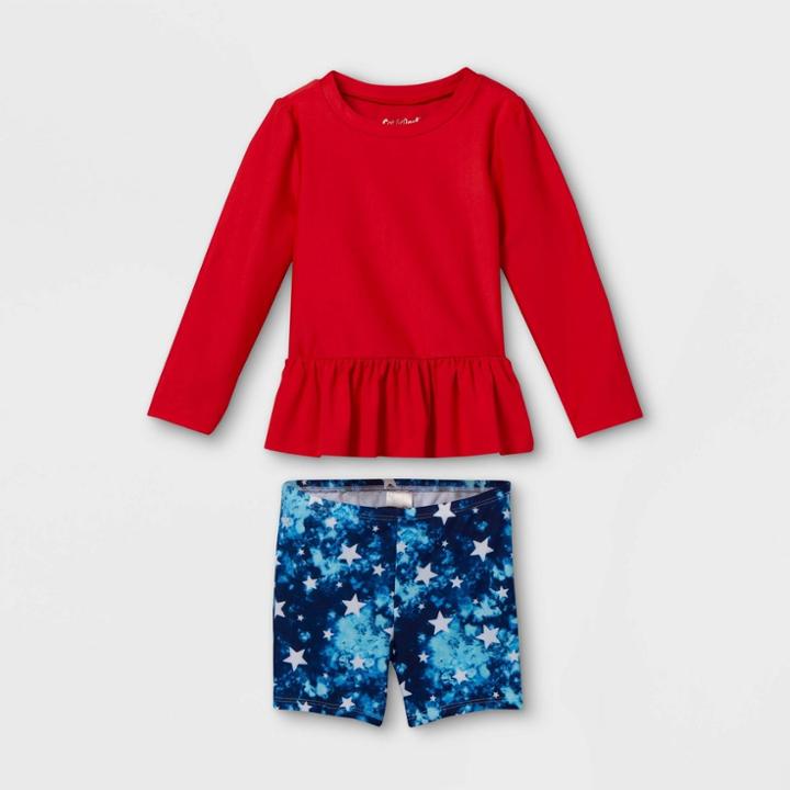 Toddler Girls' Star Long Sleeve Rash Guard Set - Cat & Jack Red