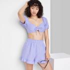 Women's High-rise Pull-on Flutter Shorts - Wild Fable Lavender Gingham Check Xxs, Purple Gingham Check